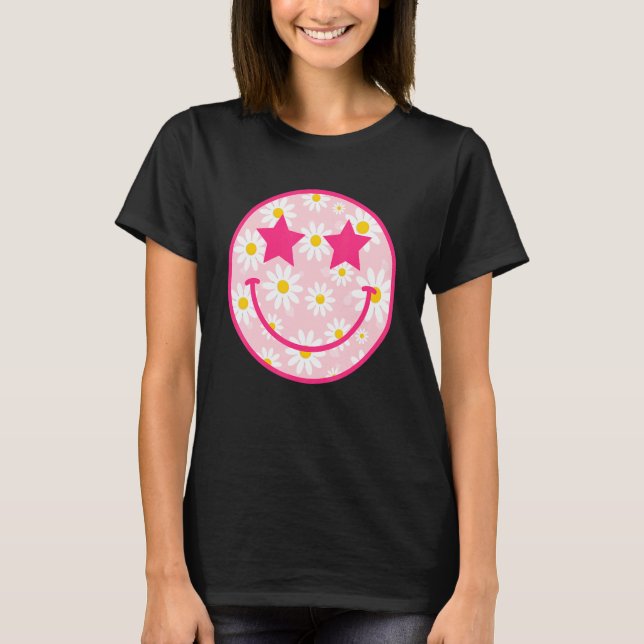 Camiseta Pink Happy Face Daisy Flower Aestético (Frente)