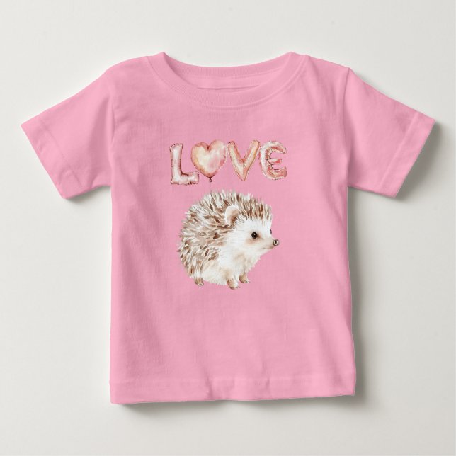 Camiseta Pink Heart Love Balloons Cute Hedgehog (Frente)