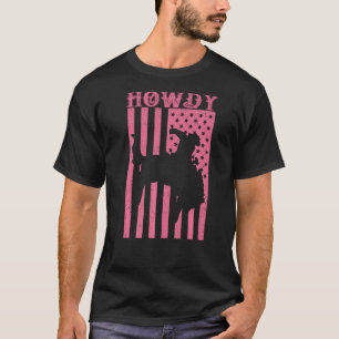 Camiseta Pink Howdy Rodeo Ocidental País do Sul Cowgirl 