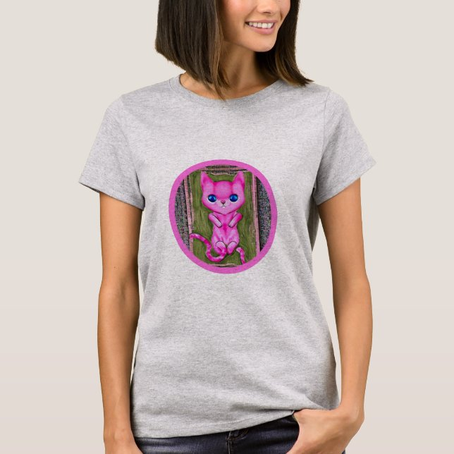 Camiseta Pink kitten with long tail. (Frente)
