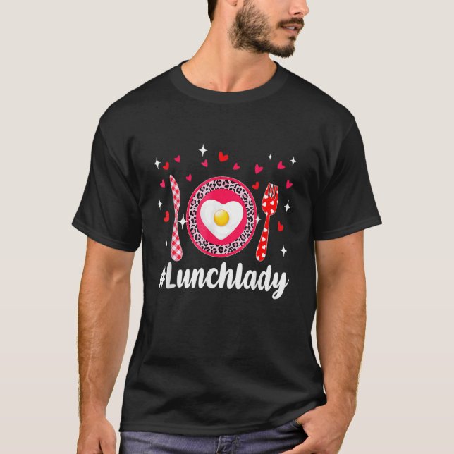 Camiseta Pink Leopard Loved Lunch Lady Hearts Valentine's D (Frente)