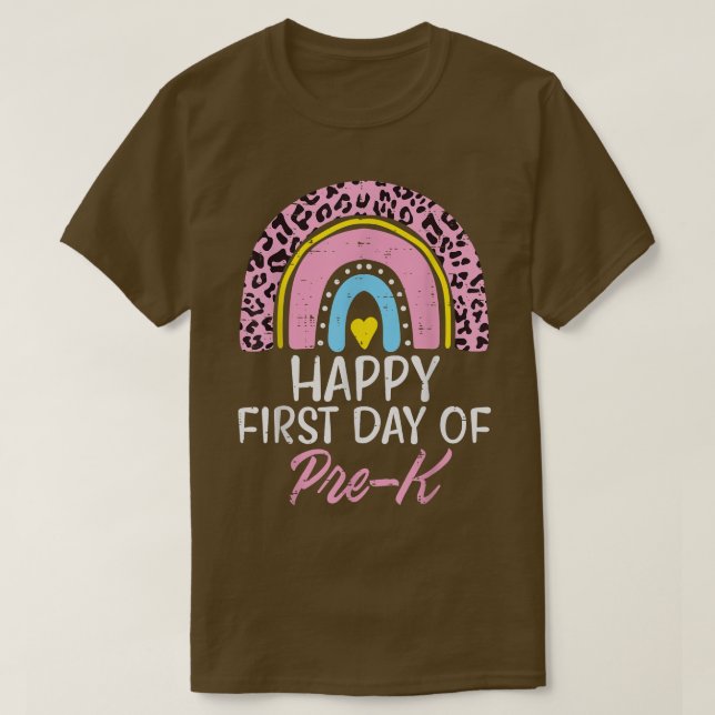 Camiseta Pink Leopard Rainbow Happy First Day Of PreK Prek  (Frente do Design)