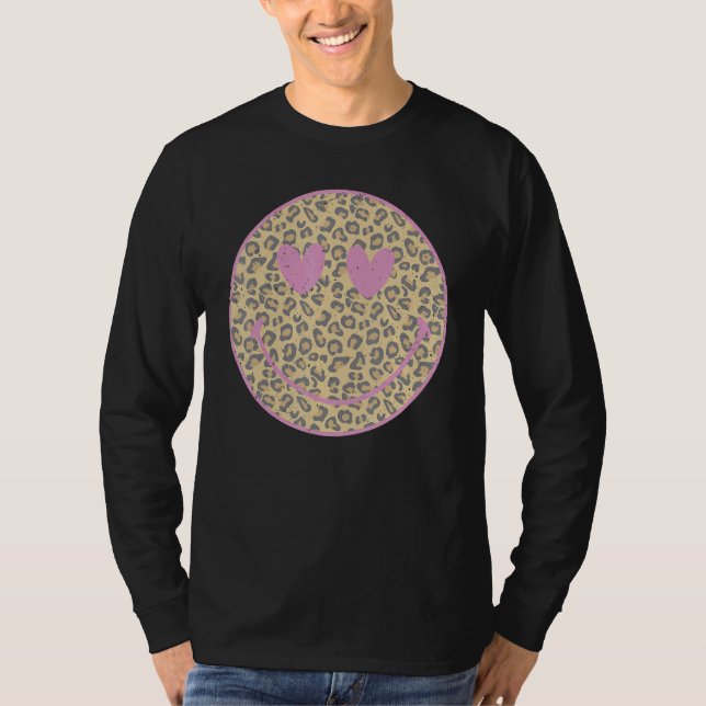 Camiseta Pink Leopard Smile Face  Heart Eyes Happy Face (Frente)