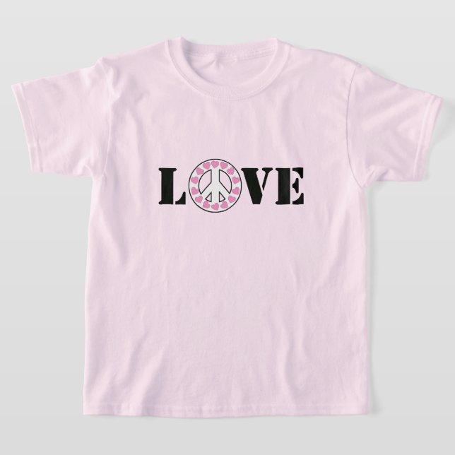 Camiseta Pink Love & Peace Sign Hearts (Postura )