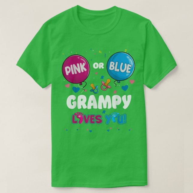 Camiseta Pink or Blue Balloon Grampy Loves You Gender Revea (Frente do Design)