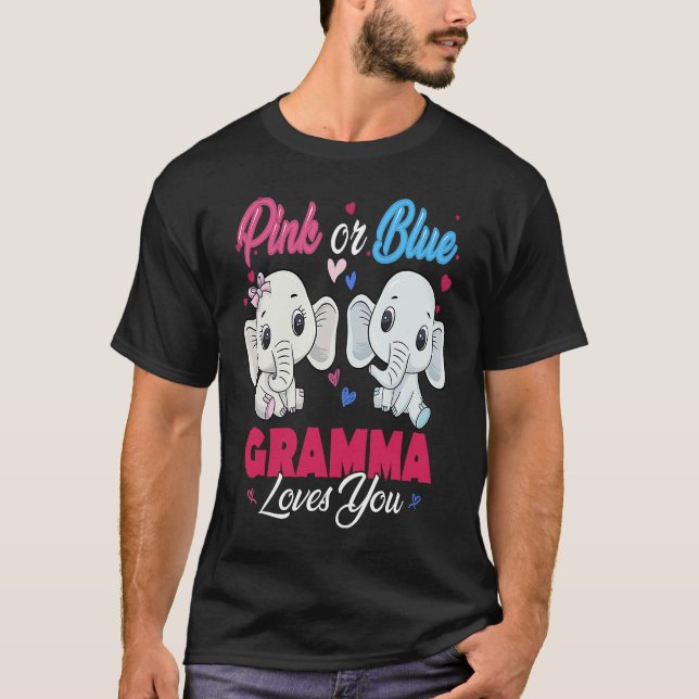 Camiseta Pink or Blue Elephants Gramma Loves You Baby Showe (Frente)