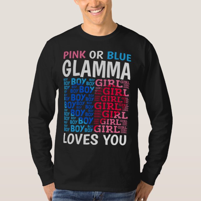 Camiseta Pink Or Blue Glamma Loves You Gender Reveal Baby S (Frente)