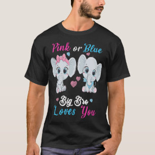 Camiseta Pink Ou Blue Big Bro Te Ama Elefantes Bebê Gend