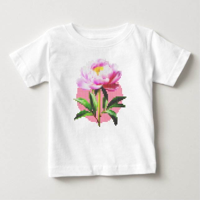 Camiseta Pink Peony Dot Mosaic Flower (Frente)