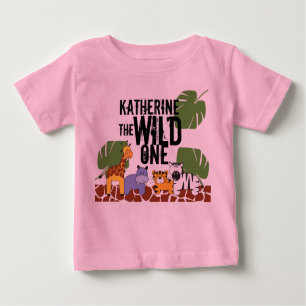 Camiseta Pink Personalized WILD ONE Safari Primeiro Anivers