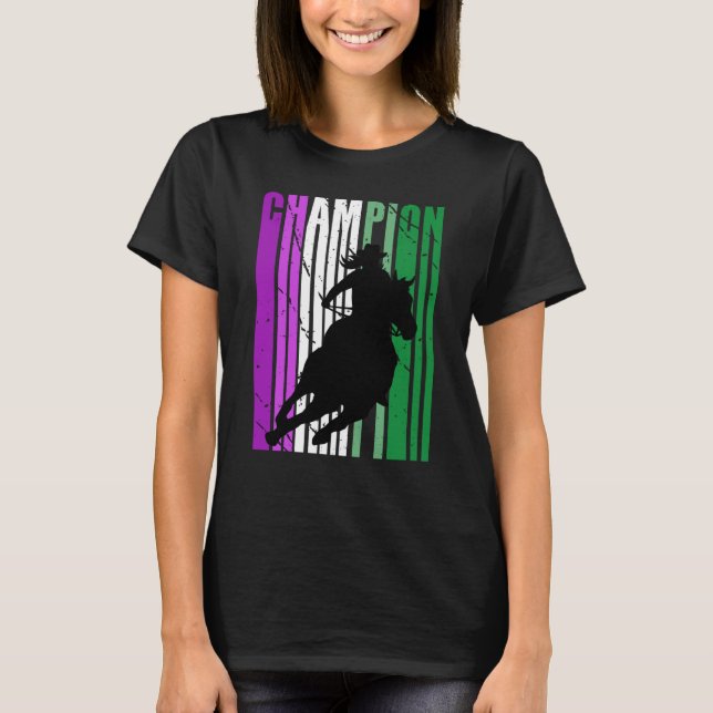 Camiseta Pink Rodeo Champion Cowgirl on Horse Barrel Racing (Frente)