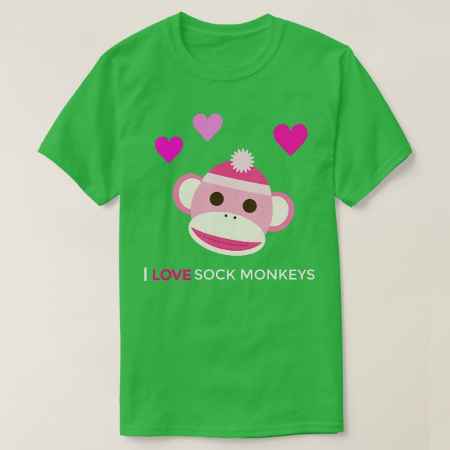 Camiseta Pink Sock Monkey I Love Sock Monkeys (Frente do Design)