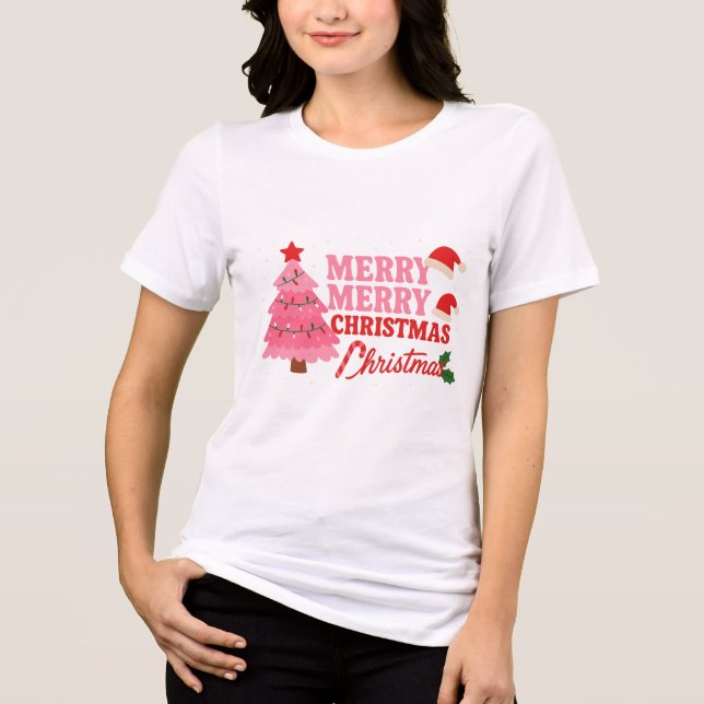 Camiseta Pink Tree & Bold Merry #christmastree #xmas (Frente)