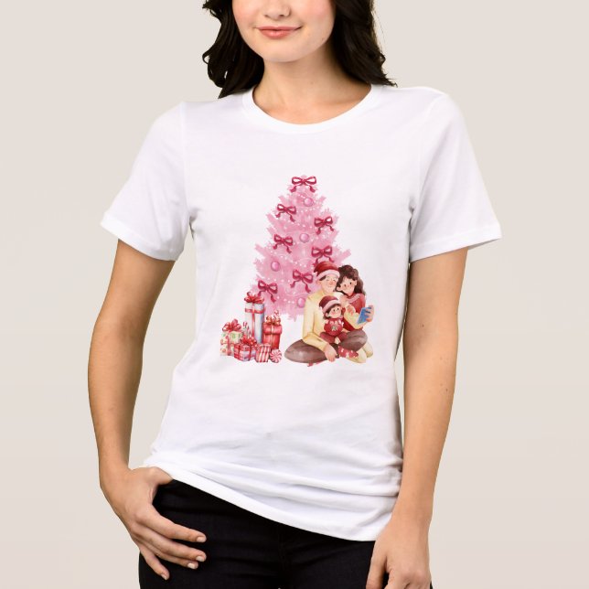 Camiseta Pink Tree Family Moment #Christmas #Christmastree (Frente)