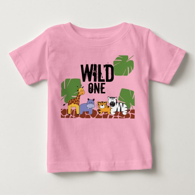 Camiseta Pink "WILD ONE" Tema Selvagem Safari Primeiro Aniv (Frente)