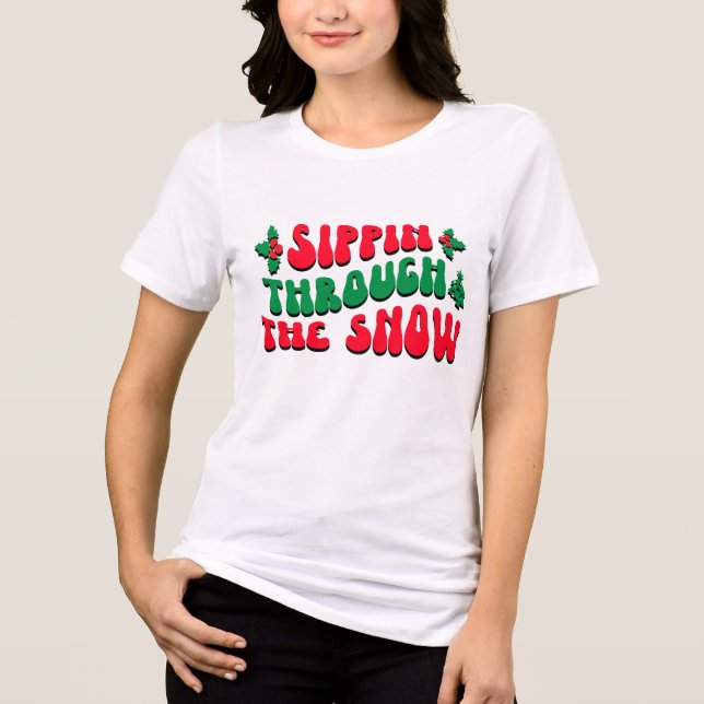 Camiseta Pino de Natal Através Do Inverno Engraçado Da Neve (Frente)