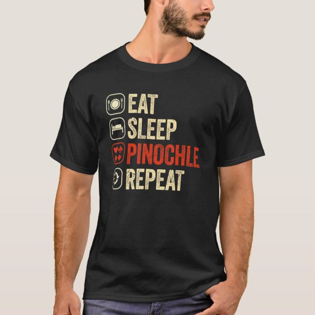 Camiseta Pinochle Come Sleep Repete Jogadores De Placa (Frente)