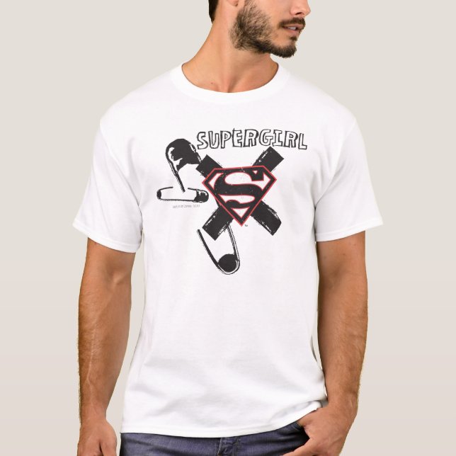 Camiseta Pinos de Segurança Pretos da Supergirl (Frente)