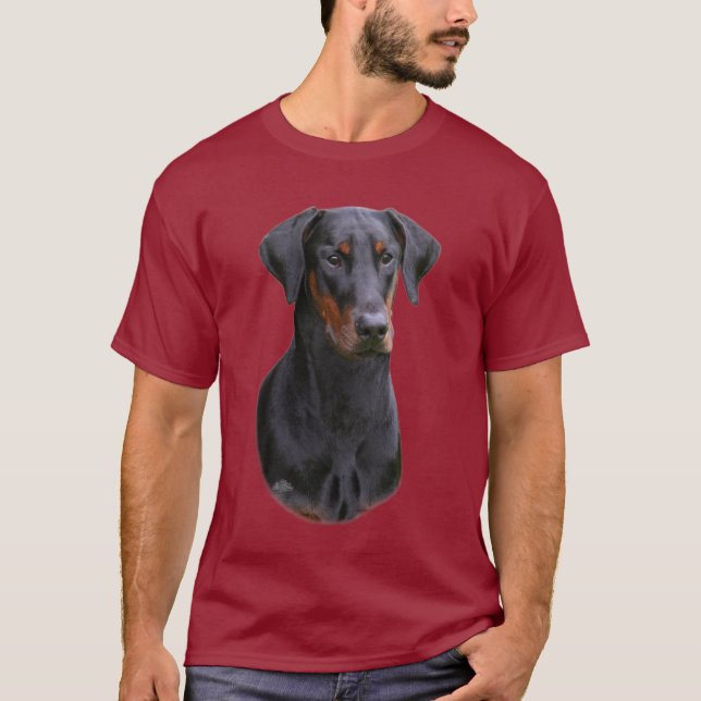 Camiseta Pinscher preto orelhudo natural do Doberman (Frente)