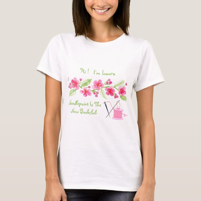 Camiseta Pintado à Mão com Flores de Cerejeira em Ponto de  (Frente)