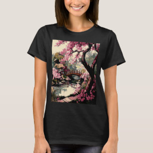 Camiseta Pintaria da ponte do Jardim Japonês Cherry Blossom