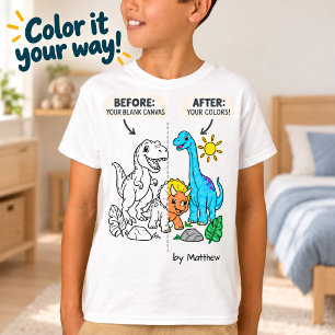 Camiseta Pinte Seu Próprio Dinossauro Nome da Criança Color