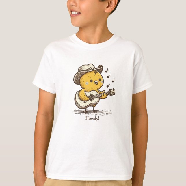 Camiseta Pintinho De Bebê Cowboy Bonito Tocando Violão Pers (Frente)
