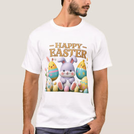 Camiseta Pintinho de Pastel e coelho em Felz pascoa de Ovo