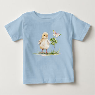 Camiseta Pintinho em Aquarela Com Trevo de Quatro Folhas