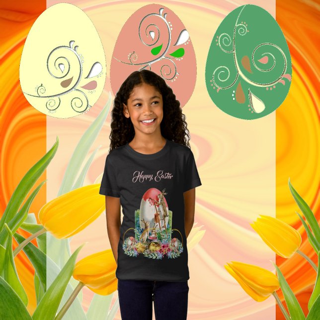 Camiseta Pintinhos De Coelho felz pascoa Watercolor Floral (Happy Easter Bunny Chicks Watercolor Floral Wreath T-Shirt)