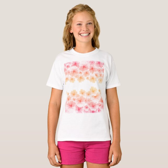 Camiseta Pintor a aquarela floral pastoso rosa (Frente Completa)