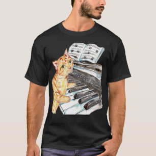 Camiseta Pintor aquarela de piano de gato pintura de impres