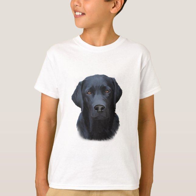 Camiseta Pintura a cores da água do cão preto Labrador (Frente)