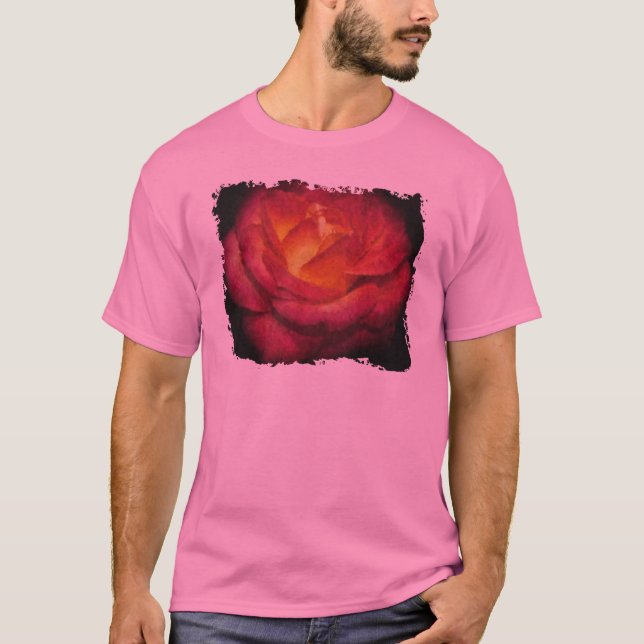 Camiseta Pintura a óleo com Rosa de chamas (Frente)