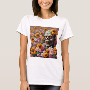 Camiseta Pintura a óleo de Zombie no Dia das Bruxas de Flor