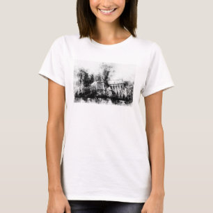 Camiseta Pintura a preto e branco da Catedral de Notre Dame
