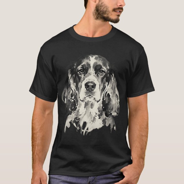 Camiseta Pintura a Tinta de Cocker Spaniel Close-up (Frente)