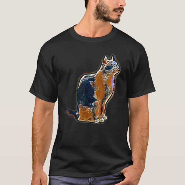 Camiseta Pintura Abstrata Digital De Um Gato 13 (Frente)