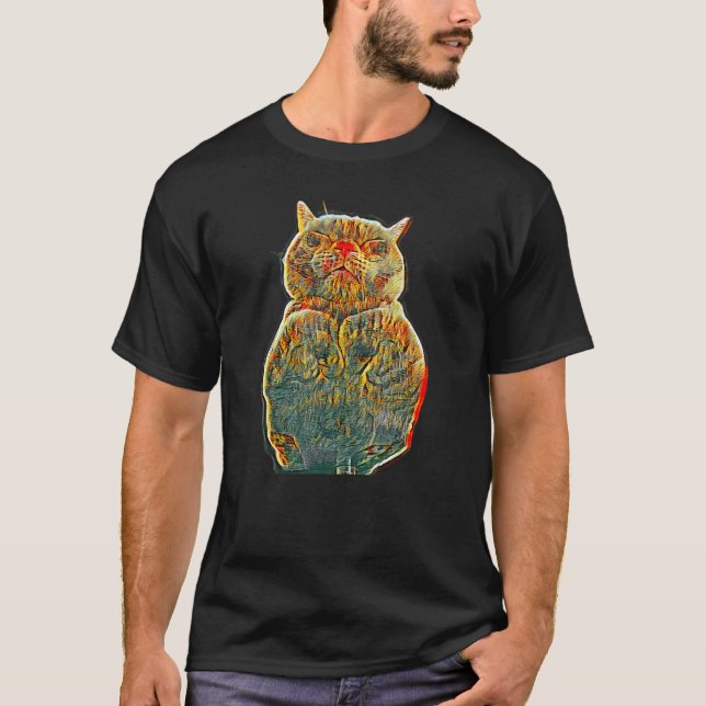 Camiseta Pintura Abstrata Digital De Um Gato 7 (Frente)