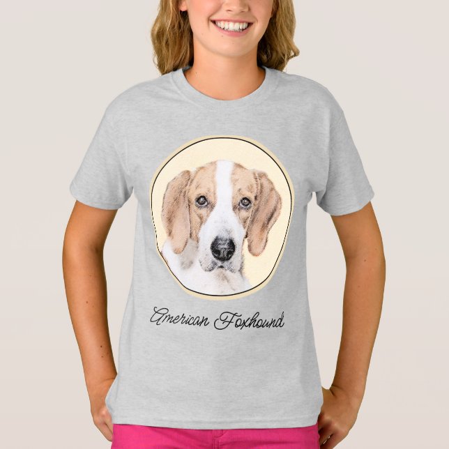 Camiseta Pintura Americana de Foxhound - Arte Cachorra Orig (Frente)
