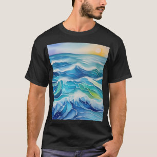 Camiseta Pintura aquosa de ondas azuis