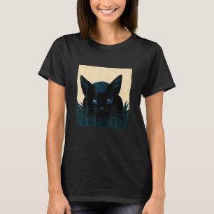 Camiseta Pintura Artística de Gato Preto na Grama de Verão