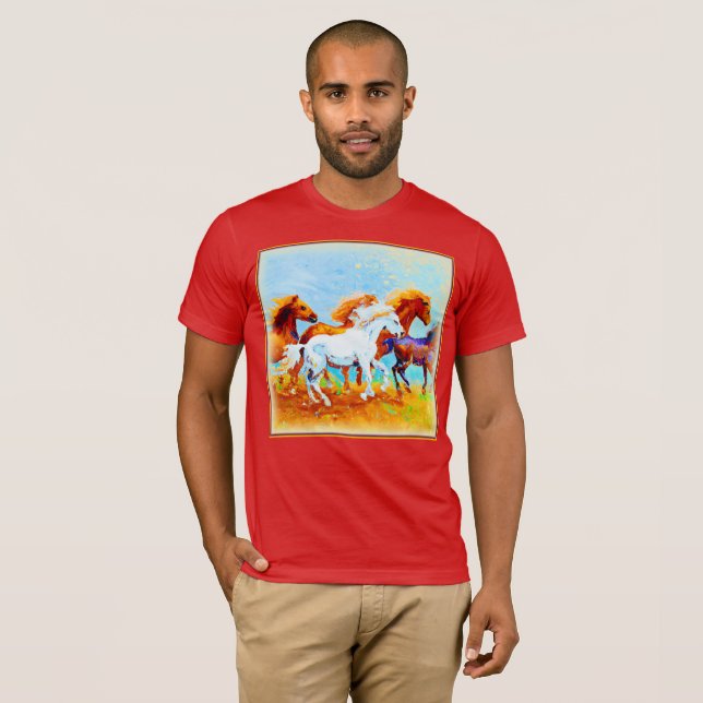 Camiseta Pintura Bela De Cavalos Correntes. Compre agora (Frente Completa)