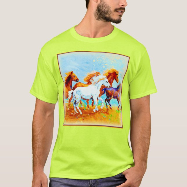Camiseta Pintura Bela De Cavalos Correntes. Compre agora (Frente)
