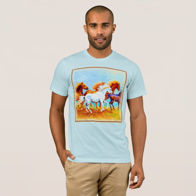Camiseta Pintura Bela De Cavalos Correntes. Compre agora (Frente Completa)