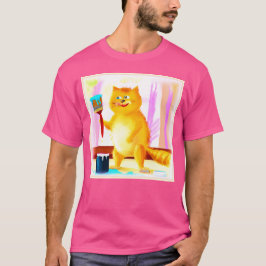 Camiseta Pintura Bela De Um Gato Segurando Um Pincel. Compr