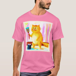 Camiseta Pintura Bela De Um Gato Segurando Um Pincel. Compr