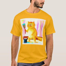 Camiseta Pintura Bela De Um Gato Segurando Um Pincel. Compr