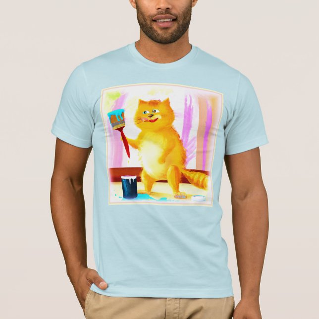 Camiseta Pintura Bela De Um Gato Segurando Um Pincel. Compr (Frente)
