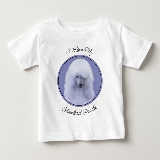 Camiseta Pintura Branca de Poodle Padrão - Arte Cão Origina (Frente)